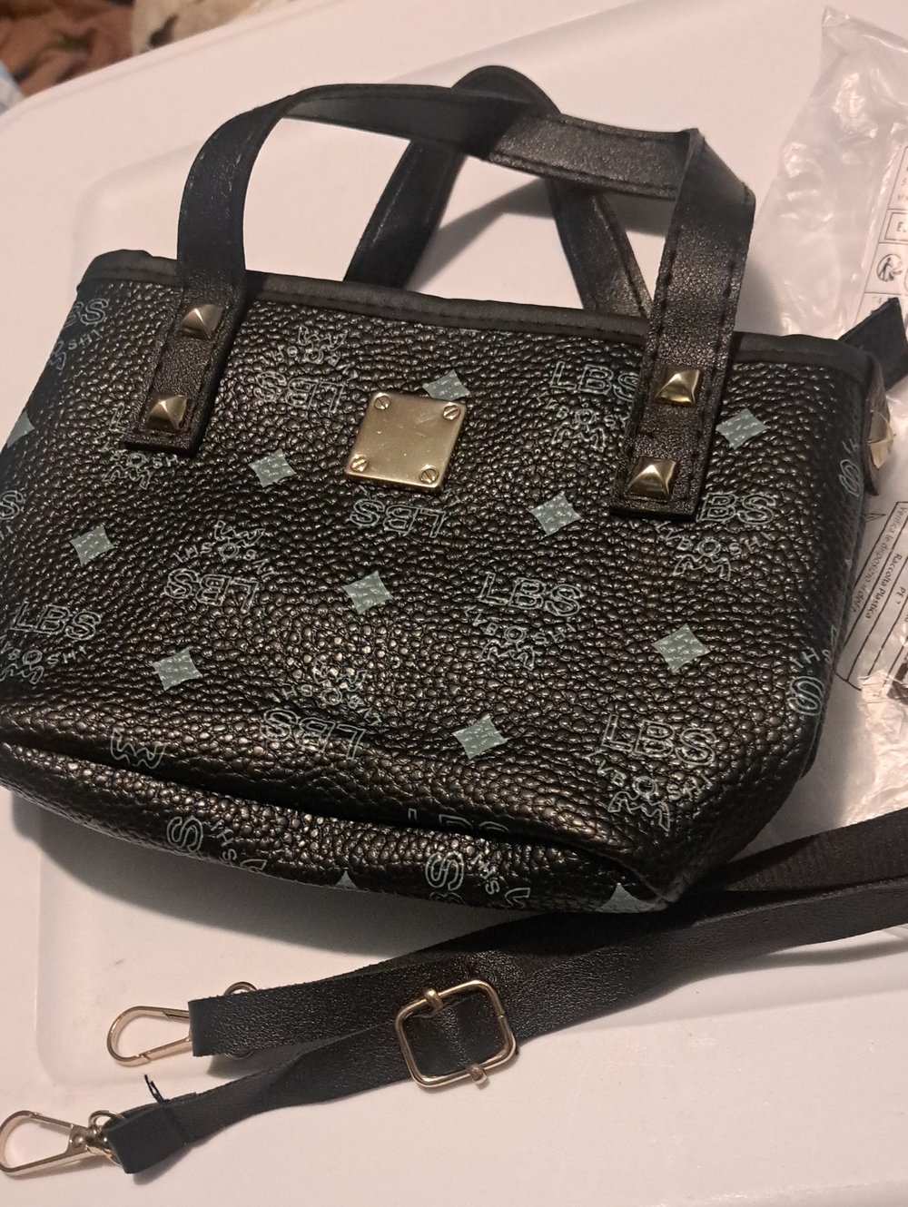 Black Patterned Stud-Accent Women's Handbag